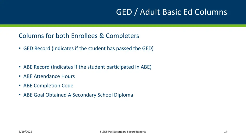 ged adult basic ed columns