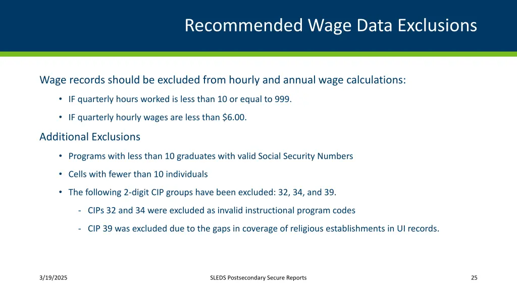 recommended wage data exclusions