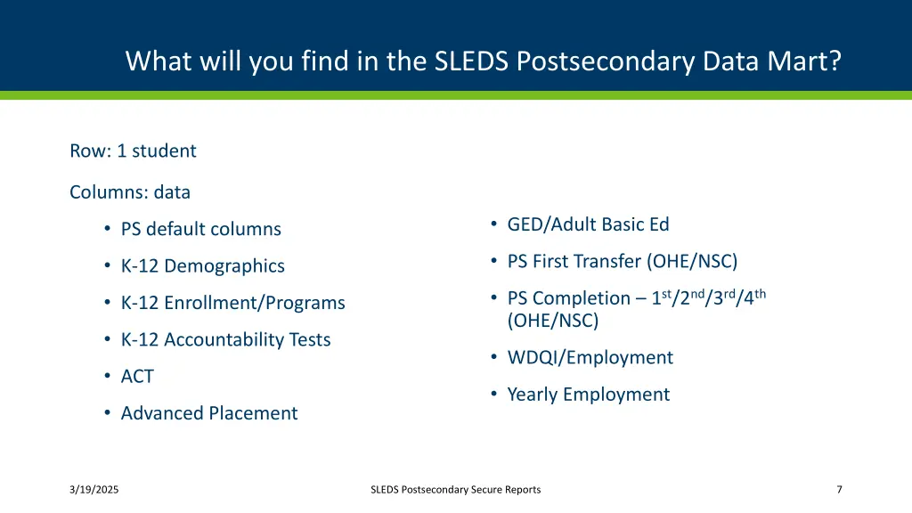 what will you find in the sleds postsecondary