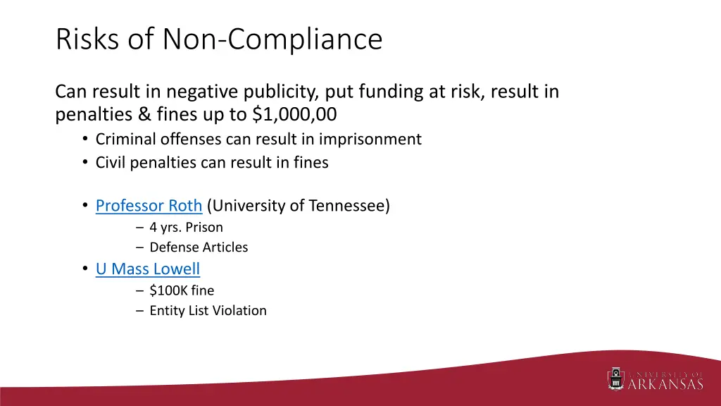 risks of non compliance