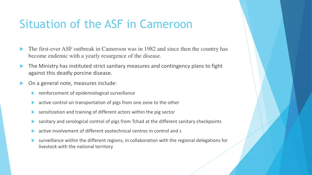 situation of the asf in cameroon