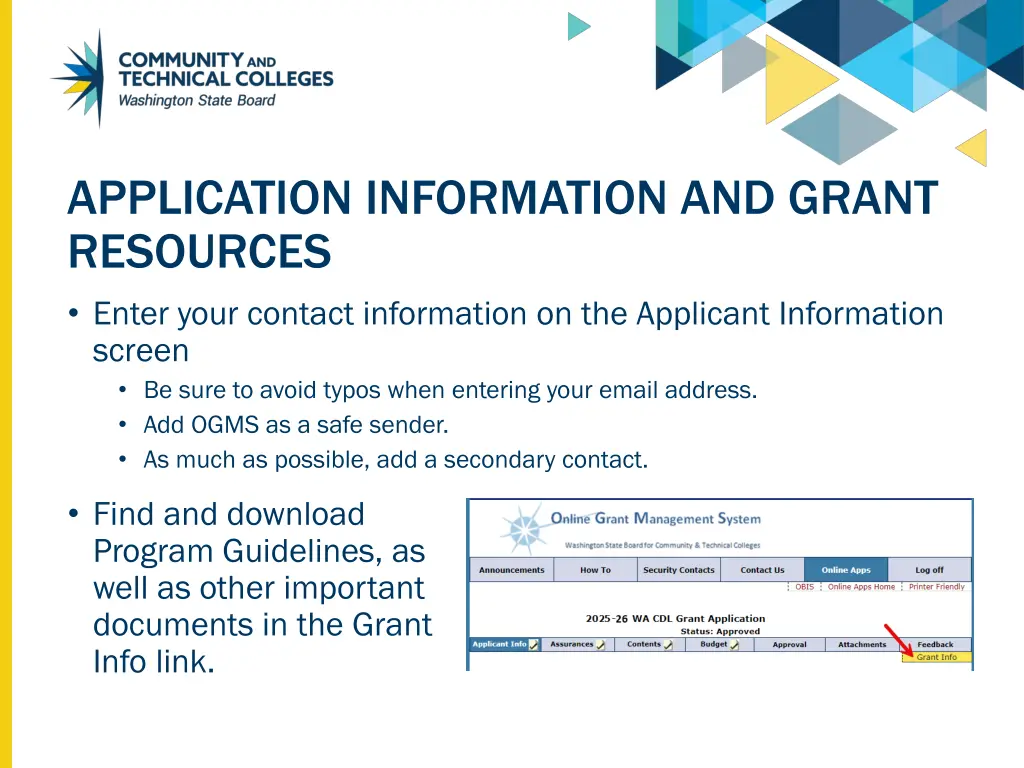 application information and grant resources enter