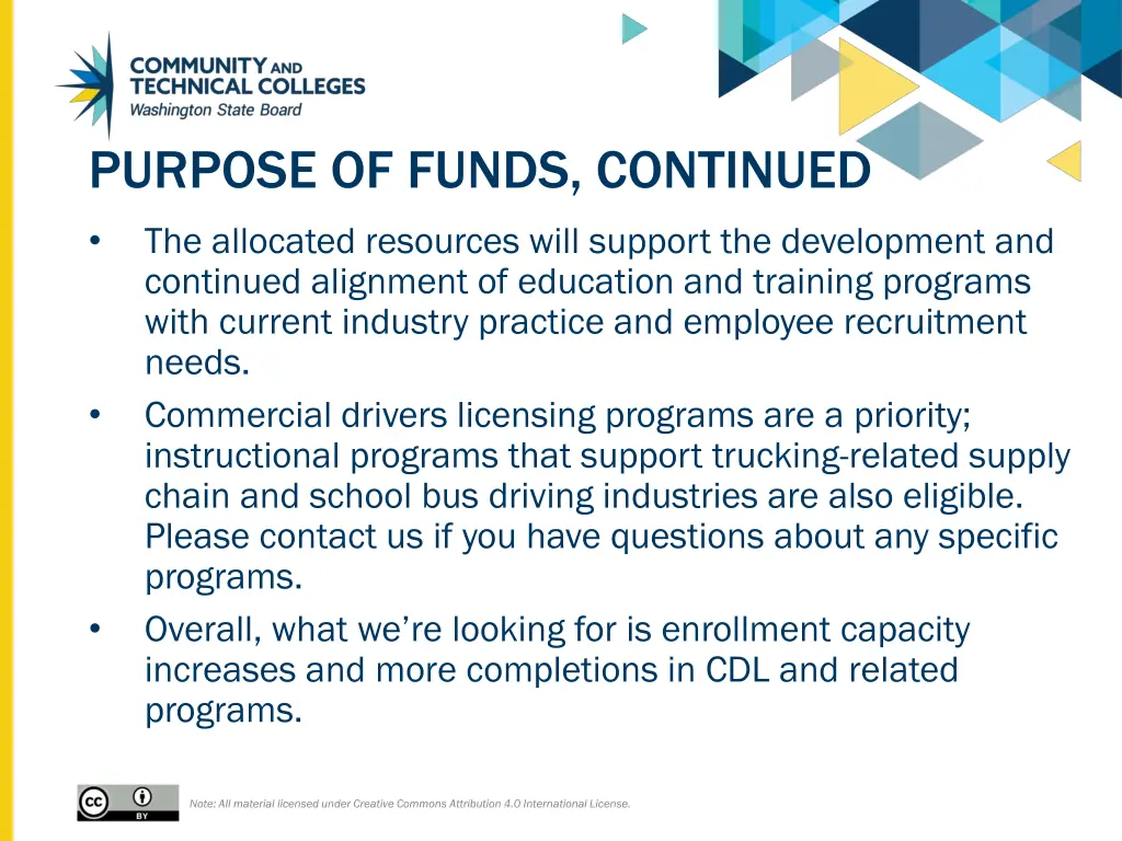 purpose of funds continued
