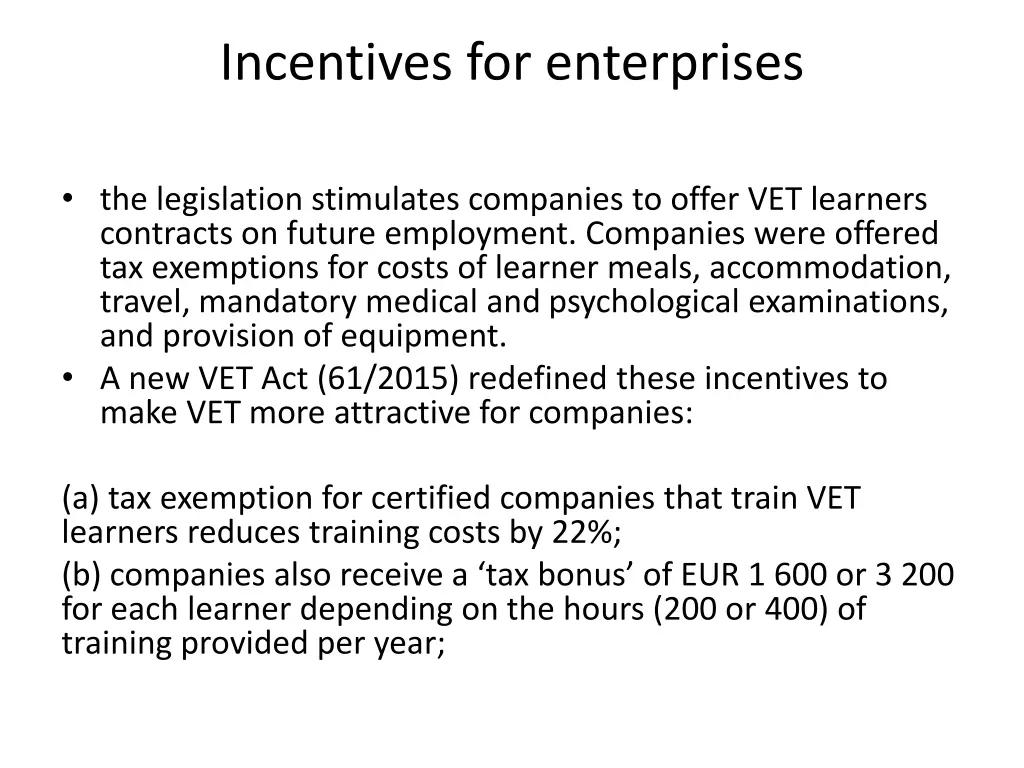 incentives for enterprises