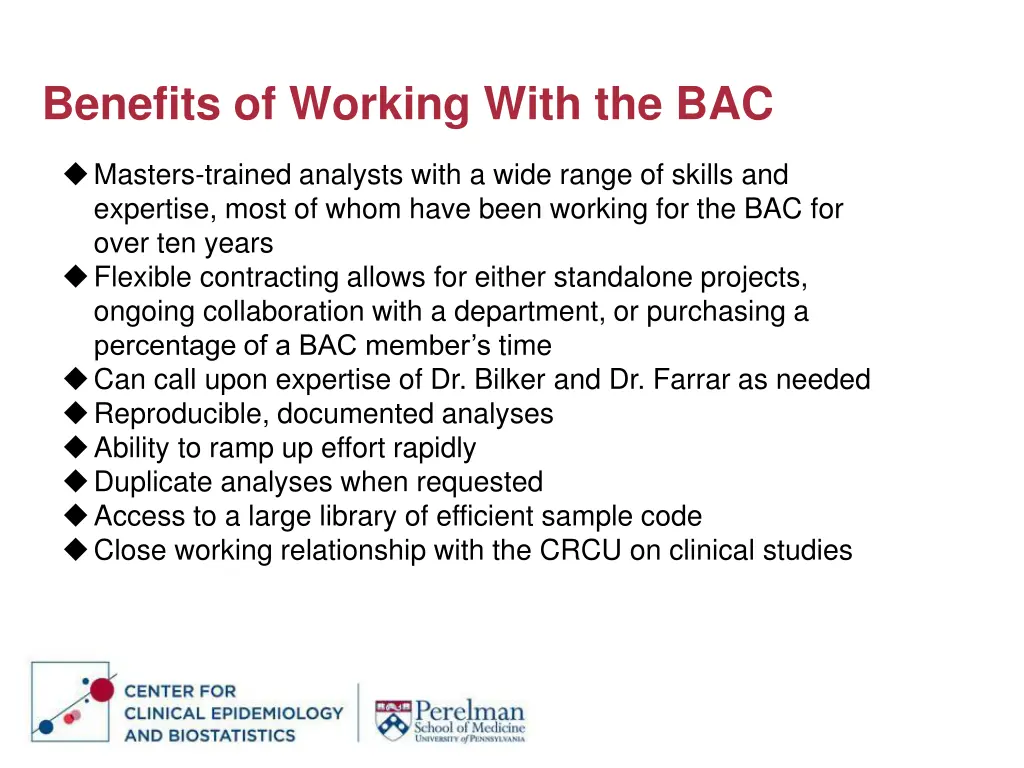 benefits of working with the bac
