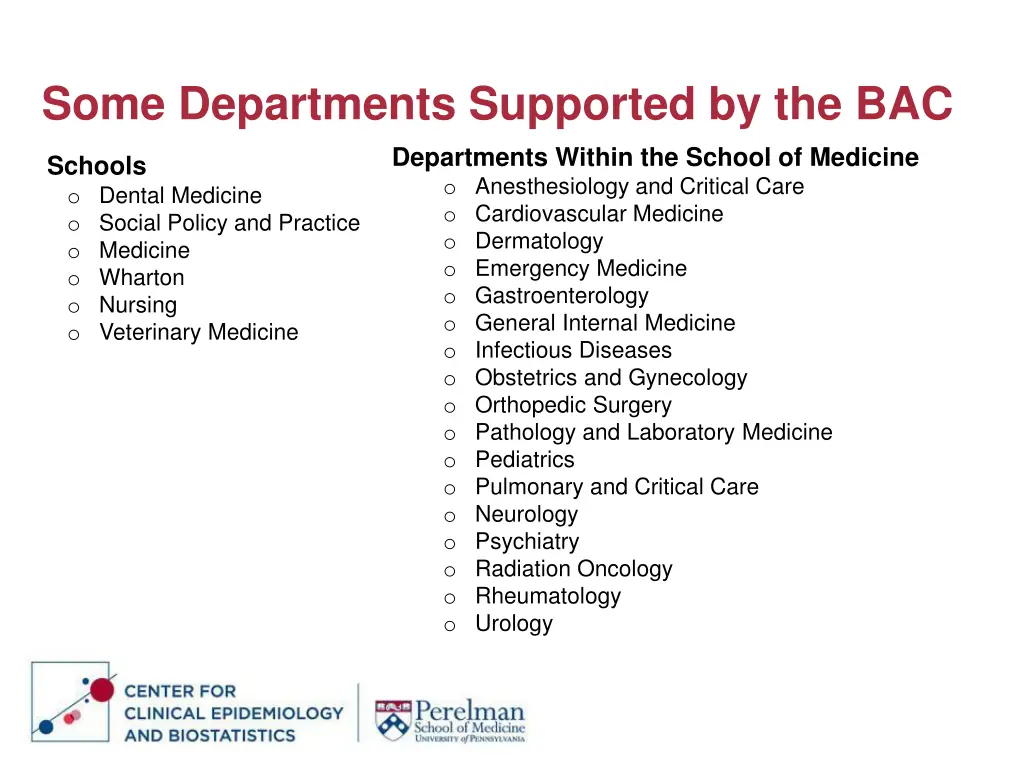 some departments supported by the bac departments