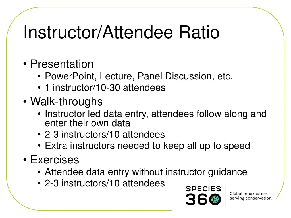 instructor attendee ratio