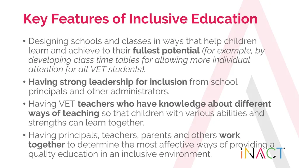 key features of inclusive education