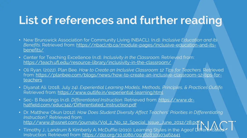 list of references and further reading