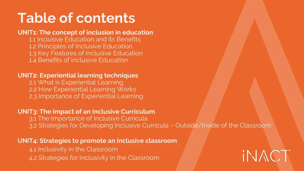 table of contents unit1 the concept of inclusion