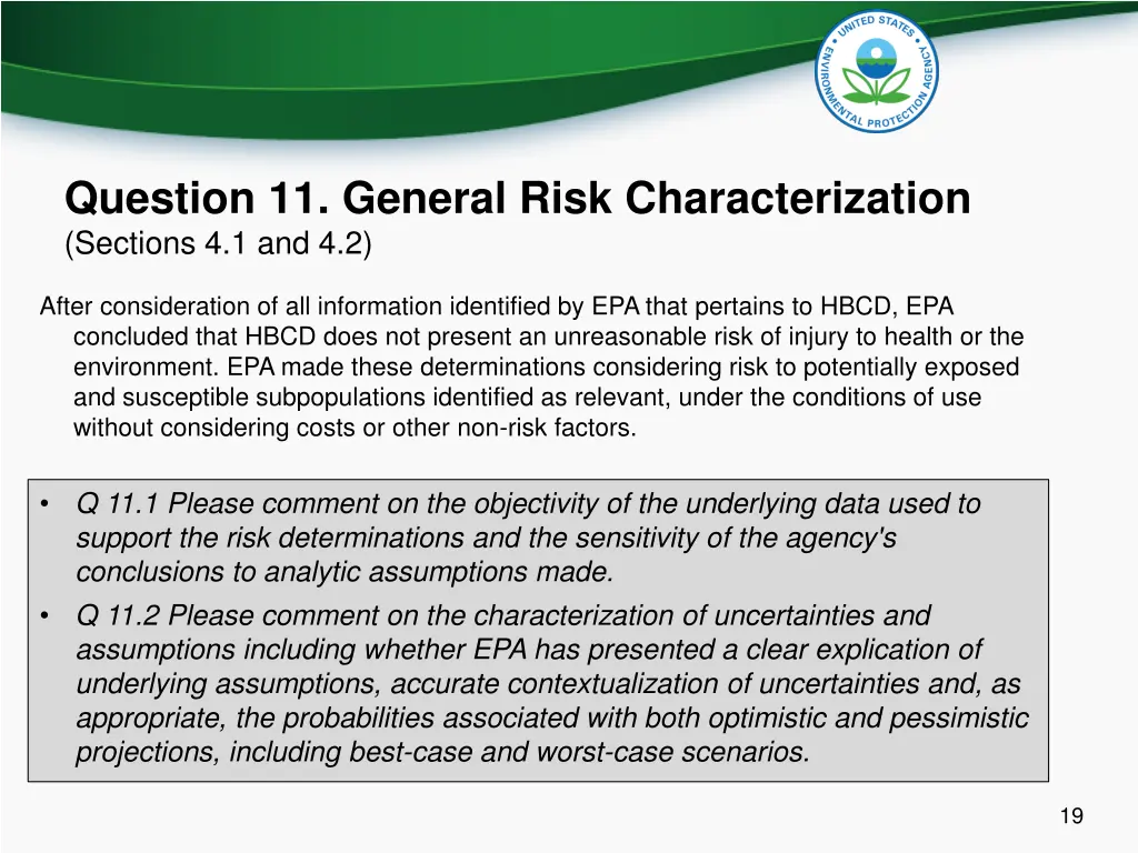 question 11 general risk characterization