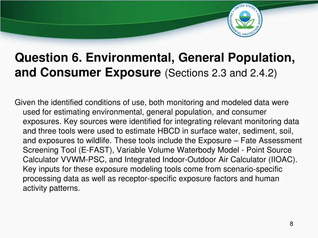 question 6 environmental general population