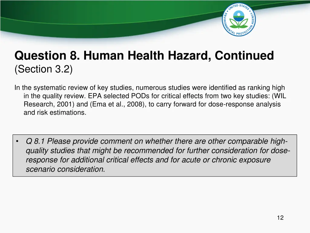 question 8 human health hazard continued section