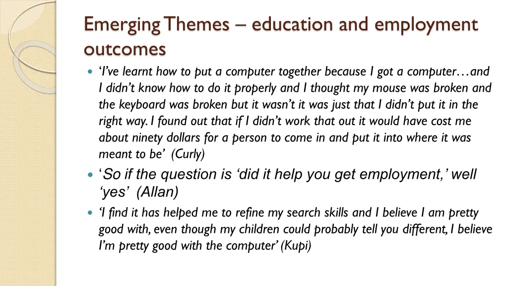 emerging themes education and employment outcomes