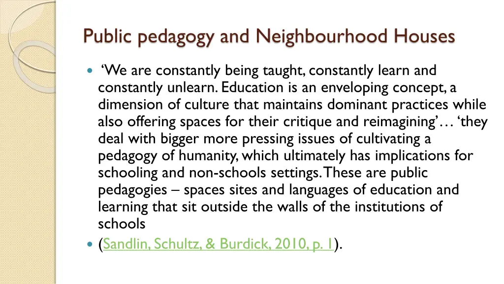 public pedagogy and neighbourhood houses