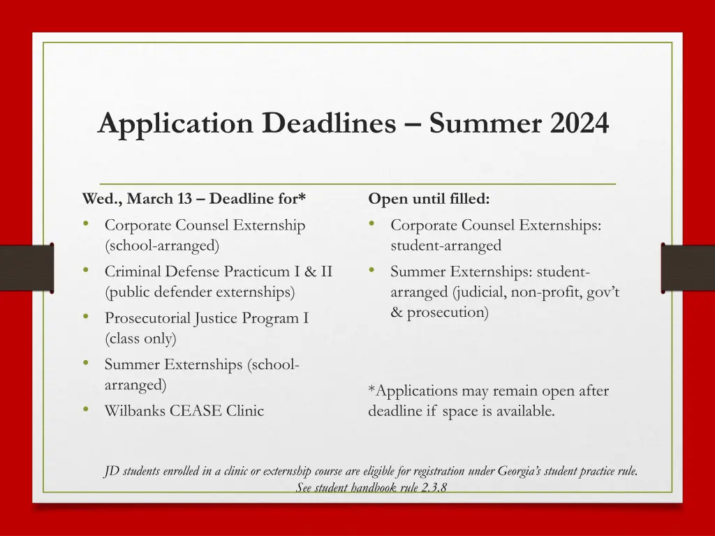 application deadlines summer 2024