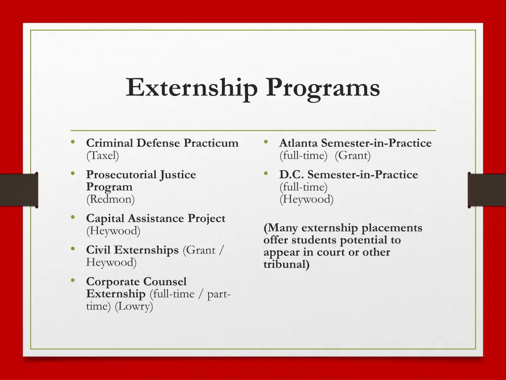 externship programs