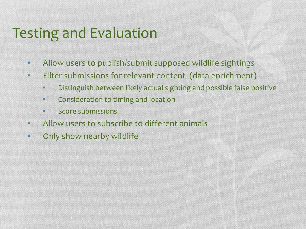 testing and evaluation