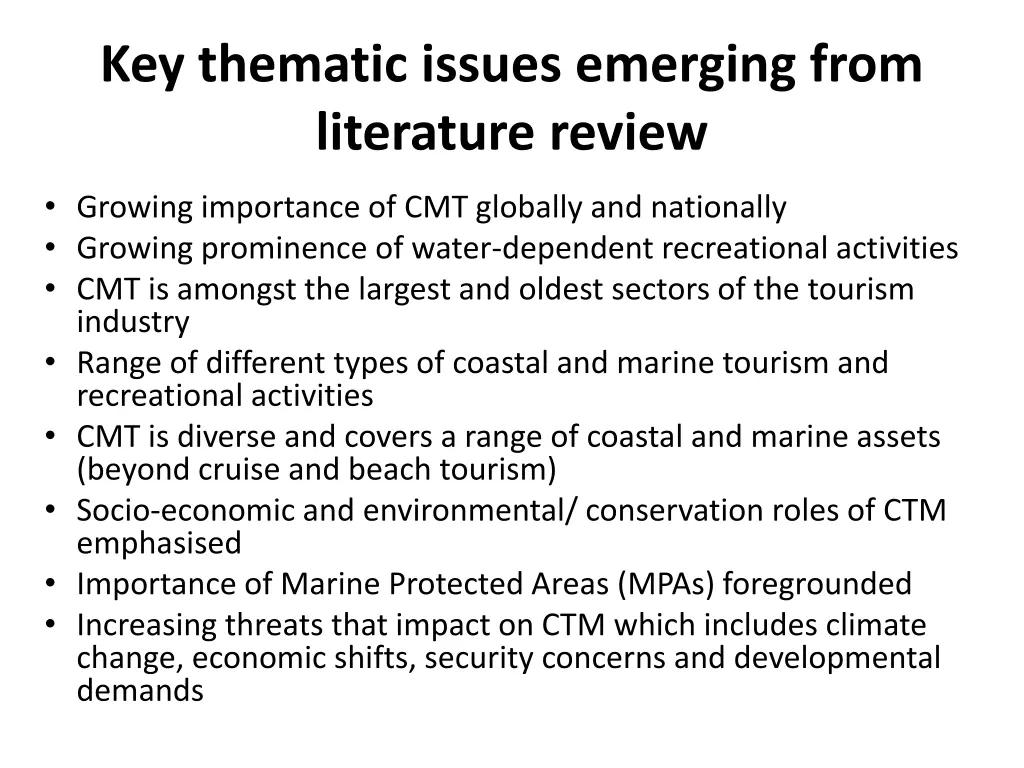 key thematic issues emerging from literature