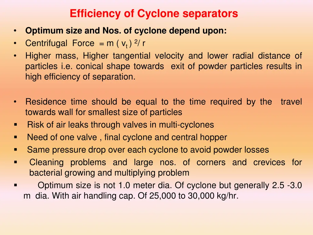efficiency of cyclone separators