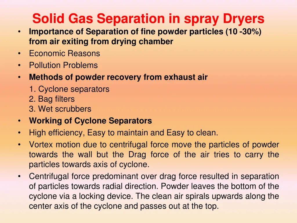 solid gas separation in spray dryers importance