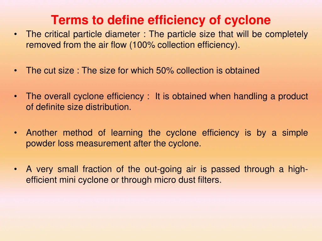 terms to define efficiency of cyclone