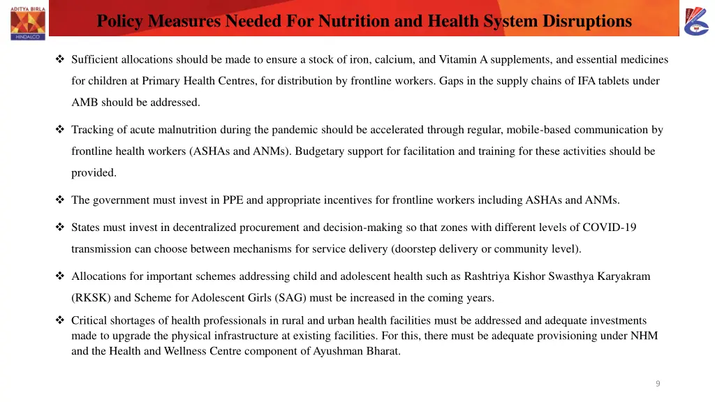 policy measures needed for nutrition and health