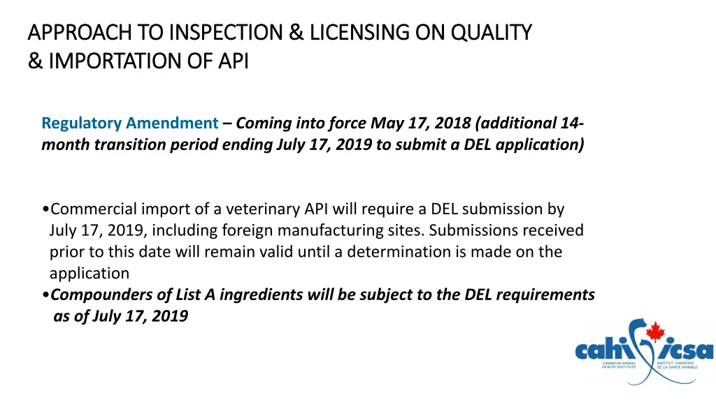 approach to inspection licensing on quality
