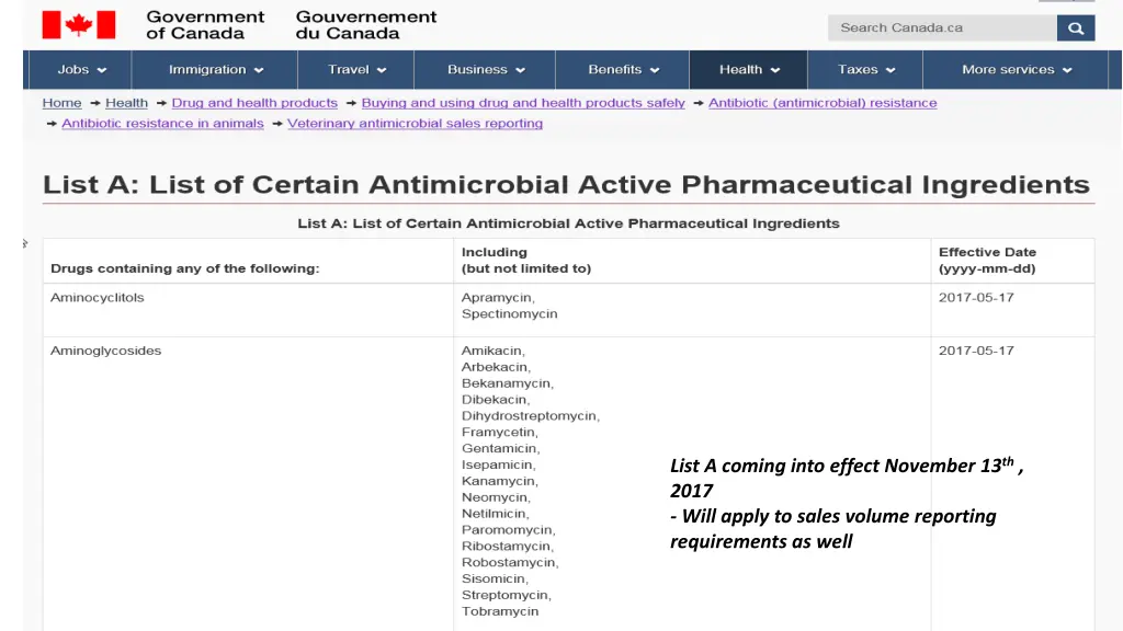 list a coming into effect november 13 th 2017