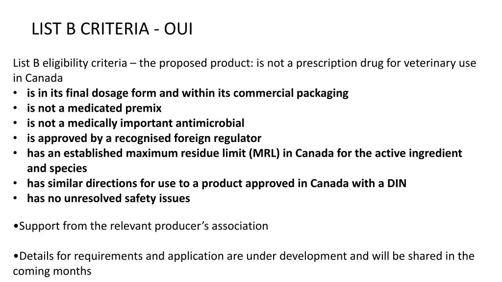 list b criteria oui