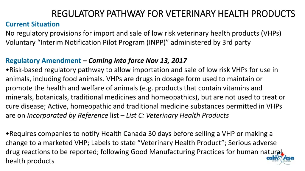 regulatory pathway for veterinary health products