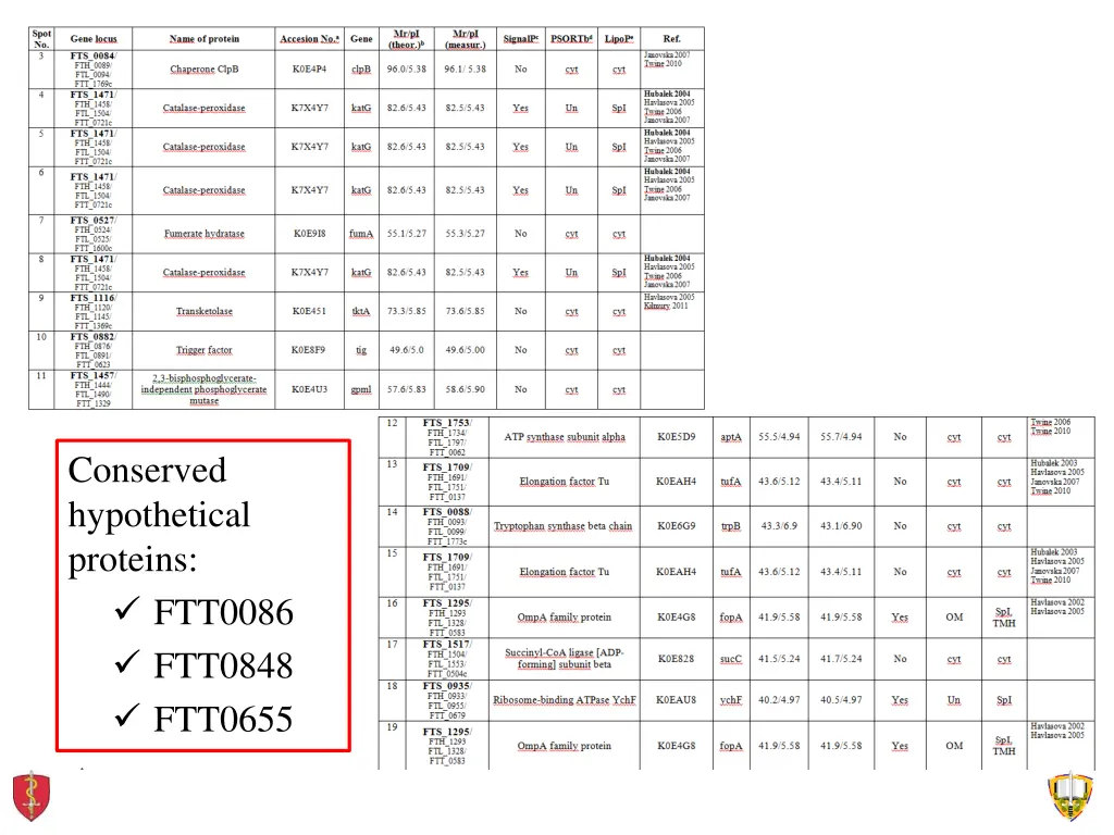 conserved hypothetical proteins ftt0086 ftt0848