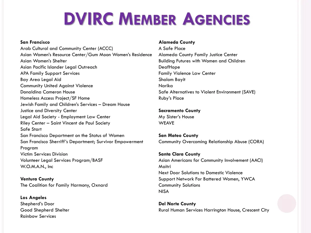 dvirc m ember a gencies