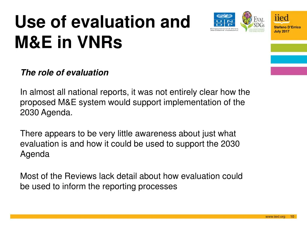 use of evaluation and m e in vnrs