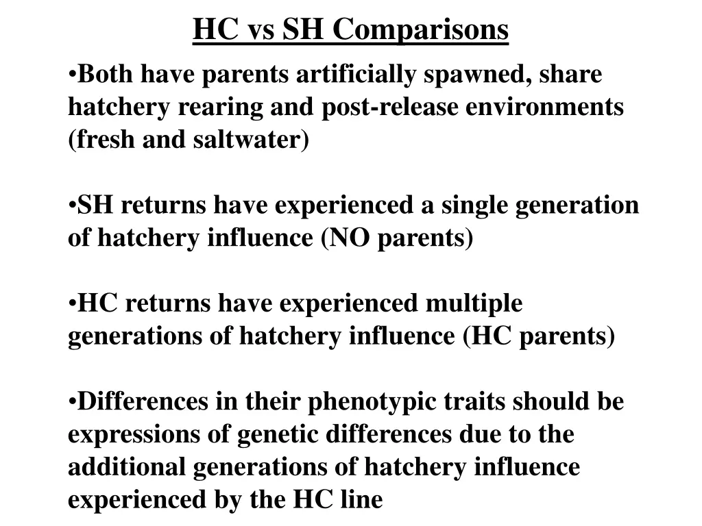 hc vs sh comparisons