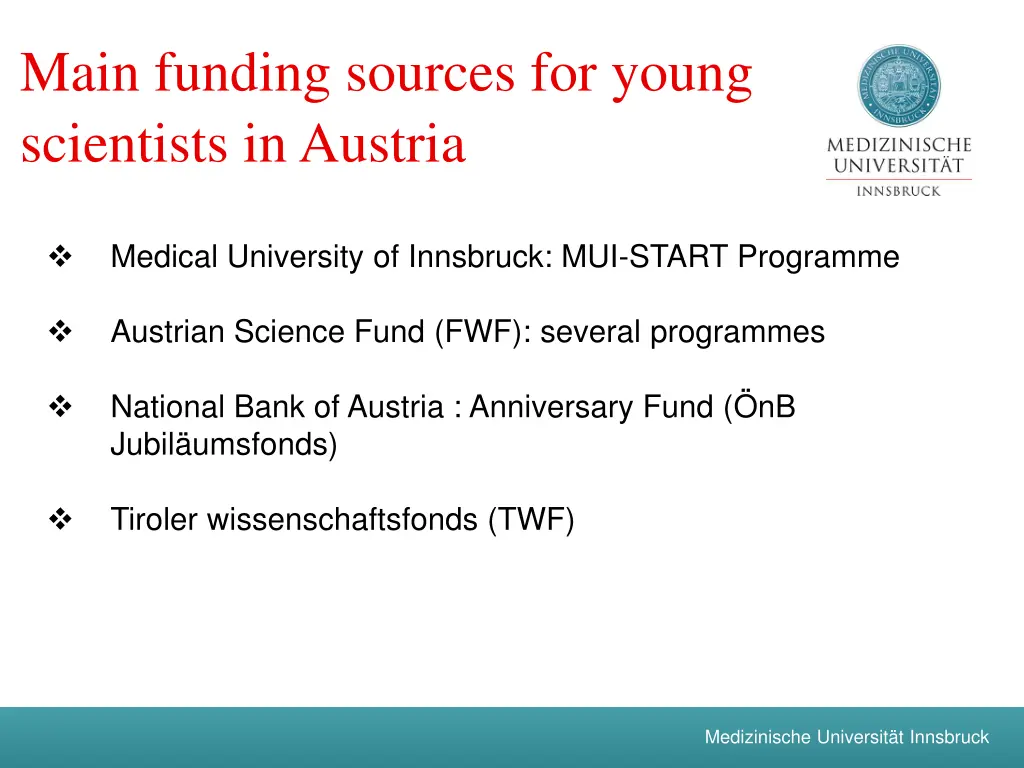 main funding sources for young scientists