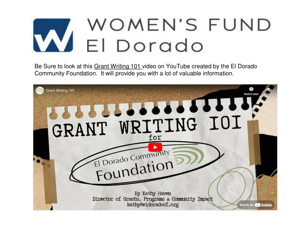be sure to look at this grant writing 101 video
