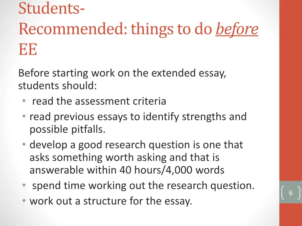 students recommended things to do before ee