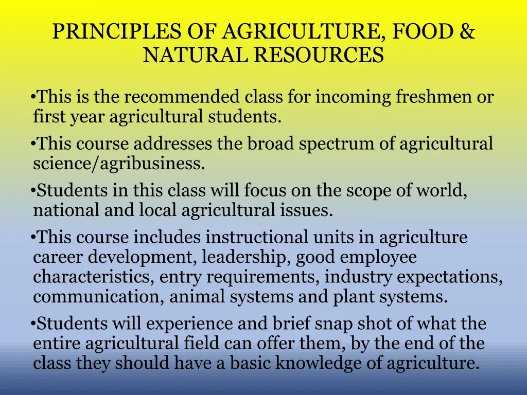 principles of agriculture food natural resources