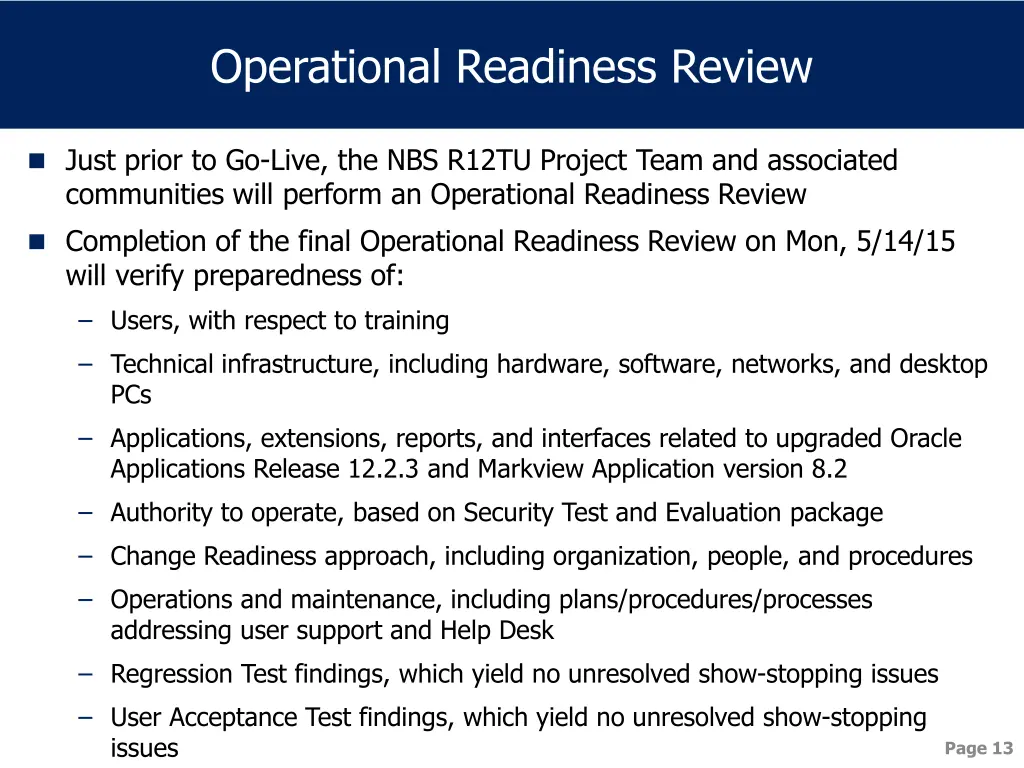 operational readiness review
