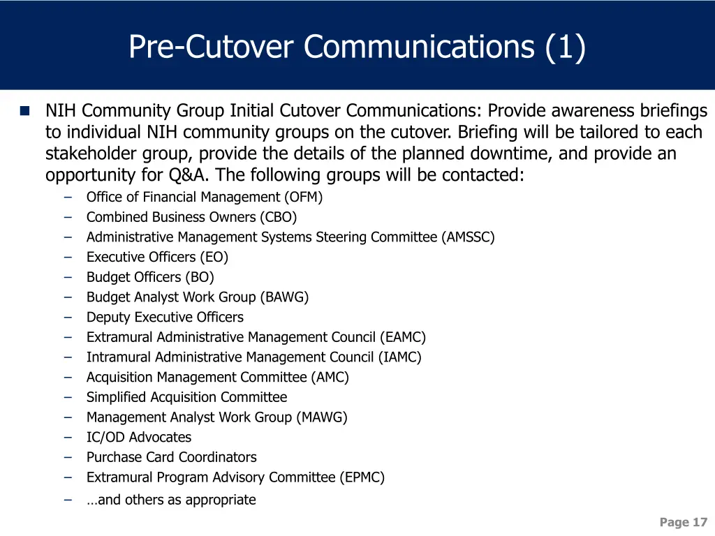 pre cutover communications 1