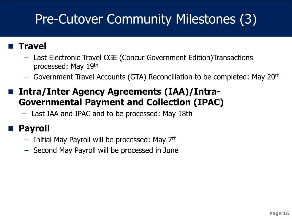 pre cutover community milestones 3