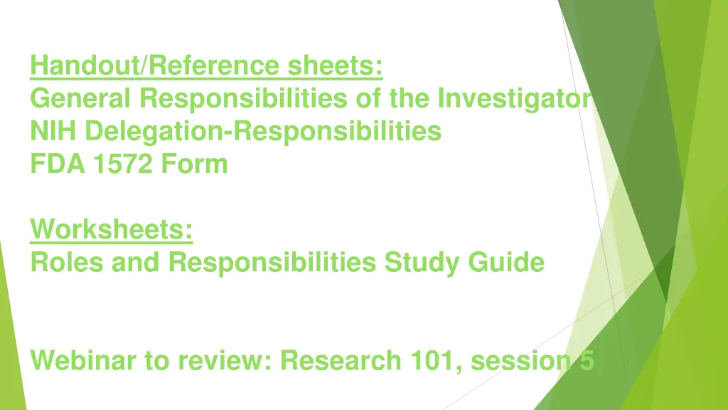 handout reference sheets general responsibilities