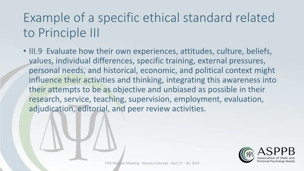 example of a specific ethical standard related