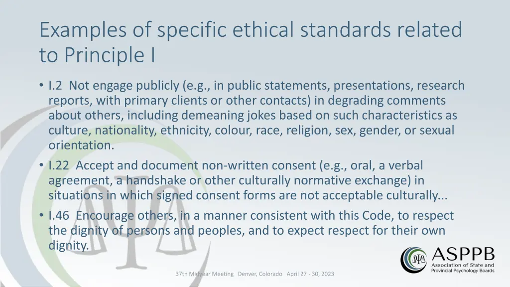 examples of specific ethical standards related
