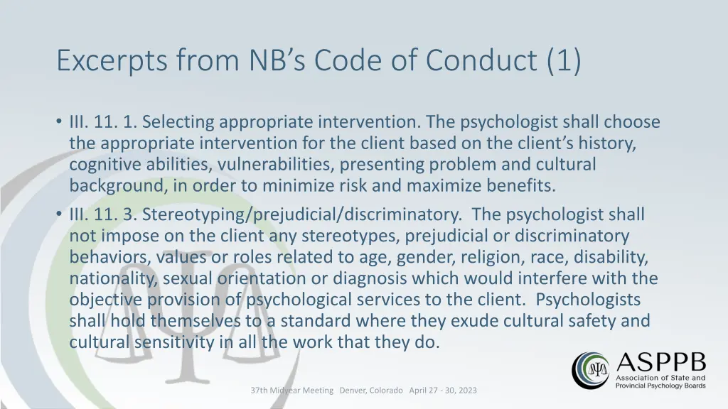 excerpts from nb s code of conduct 1