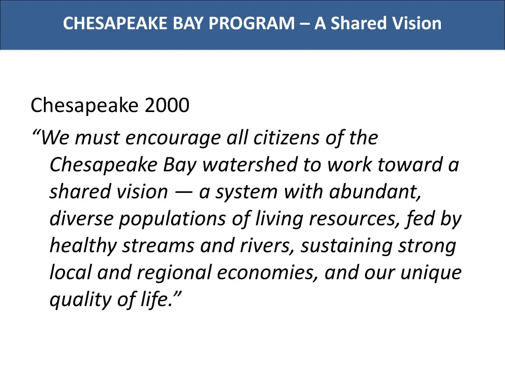 chesapeake bay program a shared vision