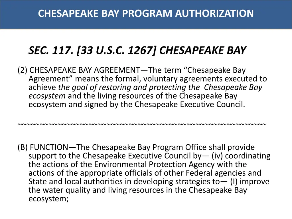 chesapeake bay program authorization