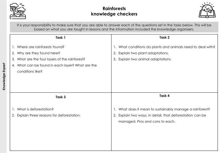 rainforests knowledge checkers
