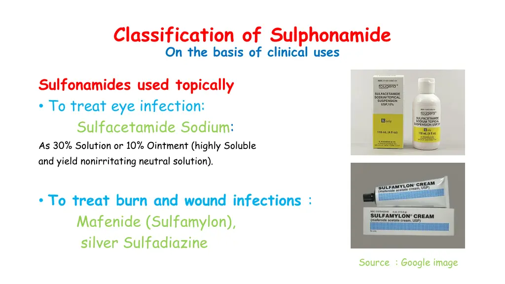 classification of sulphonamide on the basis 1